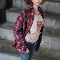 Top – Baggy Plaid Shirt (Red n Blue)